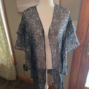 Express Sheer Black Floral Ruffle Tunic